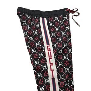 Gucci Pants Mens Medium Black Red Medium Monogram Slim Sweatpants Joggers Italy